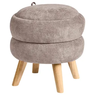 Beliani Pouf mit Stauraum Chenillegewebe Taupe Hawley , Textil , Rund , 40x41x40 cm , Wohnzimmer, Sessel, Hocker & Hockerbänke, Poufs