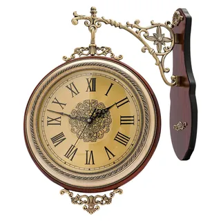 Wanduhr, Vintage-Stil, doppelseitiges Design, Braun Gold