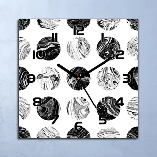 Wanduhr Echt-Glas-Küchenuhr Gemusterte Monde Quarz Lautlos 30x30 Deko Bilder