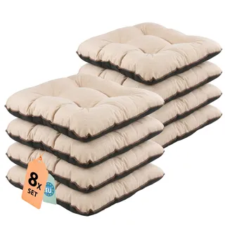 Outdoor Leinen-Optik Sitzkissen Stuhlkissen - 8er Set - 45 x 45 cm - Made in EU, Wasserdichtes & UV-beständig Gartenkissen - Stuhlauflage Stuhlpolster für Balkonstühle – Beige