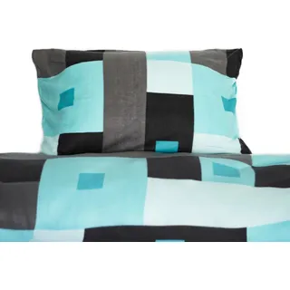 Moderne Fleece Bettwäsche - Stillvolles Design in Türkis, Schwarz, Grau aus 100% Polyester 155x220 cm - Türkis, Schwarz, Grau
