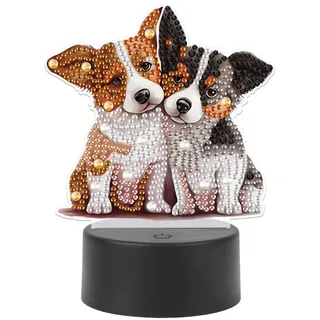 SHEGZHUC Diamond Painting Nachttischlampe Touch Diamond Painting Hunde Tiere LED Tischlampe Nachtlicht Steckdose USB LED Lampe Mosaik Diamant Malerei Kunst Geschenk Ornamente Tisch Zimmer Dekoration