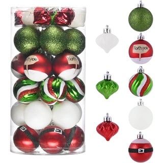 Valery Madelyn Weihnachtskugeln, 35 stück 5cm Christbaumkugeln Weihnachtskugel mit Geschenkpaket, Weihnachtsbaumschmuck Christbaumschmuck mit Aufhänger,deko Weihnachten,Thema Rot Grün Weiß