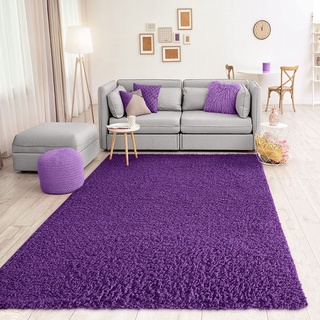 Vimoda Teppich Prime Shaggy Hochflor Langflor Einfarbig Modern Lila für Wohnzimmer, Schlafzimmer, kinderzimmer, Maße:120x170 cm