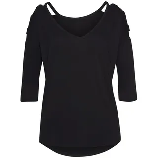 LASCANA LASCANA, 3/4-Arm-Shirt mit Cut-outs, raffiniertes Longsleeve, schulterfrei, schwarz,