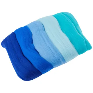 Rayher Hobby 5365100 Filzwolle, Merinowolle, Kammzug, fein, 19 mic, 5 Farben à 10 g, Blautöne, 100% Schafschurwolle zum Filzen, gesamt 50 g, Öko-Tex-Zertifikat, Blau-töne