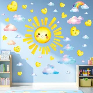 SHUHCING Große Wandtattoo Sonne, Wandsticker Wolke, Selbstklebend Wandaufkleber für Spielzimmer Kinderzimmer Babyzimmer Kindergarten