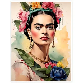 nobelart Frida Kahlo im Sonnenlicht Poster 30 x 40 cm | Mexikanische Kunst mit Blumen | Feminismus, Volkskunst & farbenfrohe Wanddeko