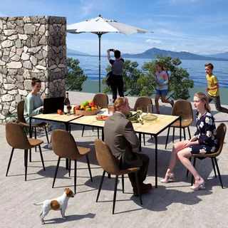 FurnitureR Barhocker Set 4er - Höhenverstellbar, Braunes Veloursimitat, Metallkreuzgestell, Hocker für Kücheninsel & Bartheke (Sitzhöhe ca. 46cm)