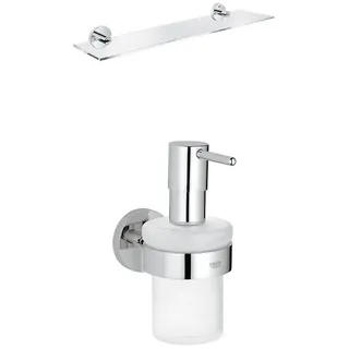 GROHE Essentials | Badaccessoires - Glasablage | 600 mm | 40799001 + GROHE Essentials | Badaccessoires - Seifenspender | mit Halter | 40448001