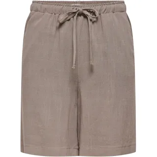 Shorts ONLY "ONLSIESTA MW PULL-UP LIN BL SHORTS NOOS", Damen, Gr. XS (34), N-Gr, braun (walnut), Jersey, Obermaterial: 80% Viskose, 20% Leinen, unifarben, loose fit kniefrei, Hosen Shorts, loose fit, Jersey, Viskosemischung, elastischer Bund, unifarben, Topseller