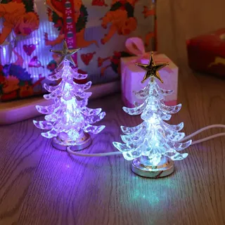 Uonlytech Acryl weihnachtsbaum nachtlicht usb bunt leuchtende desktop lampe led nachtlicht weihnachtsdekoration für baby zimmer schlafzimmer home party 2 stücke (goldene silber)