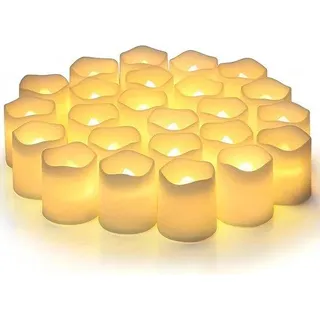 LED-Kerzen – 24 Stück – Batteriebetrieben – Weihnachtskerzen – 3,7 x 4,2 cm – Elektronische Kerze – Flackernde, flammenlose Kerze – Kerzen – Geeignet für Hochzeit, Party, Festival, Weihnachtsdekoration – Weiß - Weiß