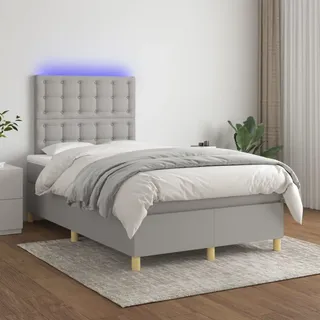 The Living Store Boxspringbett mit Matratze & LED Hellgrau 120x200 cm Stoff - Grau