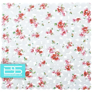 Brandsseller Duschmatte rutschfest 53x53 cm – PVC Duscheinlage mit Saugnäpfen, waschbar, antibakteriell & schimmelresistent – Antirutschmatte für Dusche – Design: Rosen
