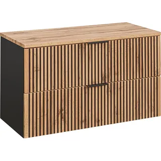 Waschtischunterschrank 100 cm für Aufsatzwaschbecken XANTEN-56 in anthrazit mit Eiche Nb. schwarz gerillt, B/H/T: ca. 100,6/59,2/46,5 cm - Braun