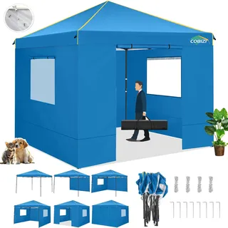 COBIZI Pavillon 3x3 Wasserdicht Stabil Faltpavillon Profi mit 4 Seitenteilen Gartenpavillon Faltbar Pagodenzelt Falt Pavillon Zelt Sonnenschutz für Terrasse,Garten, Festival, Blau