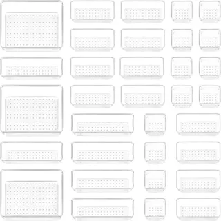 Vtopmart 37 Stücke Schubladen Ordnungssystem mit 4 Größen, Schubladen Organizer, Klar Kunststoff, Schminktisch, Einsetzbar für Makeup, Küchen, Bad, Büro