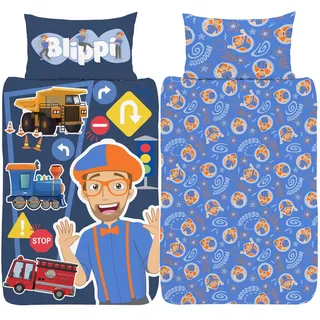 Blippi Offizielles Wende-Bettwäsche-Set, Baumwollmischgewebe, Youtuber Traktor Song Design