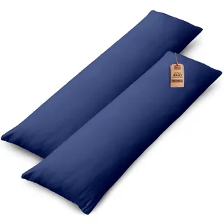 NatureMark 2er Set Jersey Kissenbezüge – 100% Baumwolle – Mit Reißverschluss – Weich & Atmungsaktiv – Navy Blau, 40x145 cm (Seitenschläferkissen)