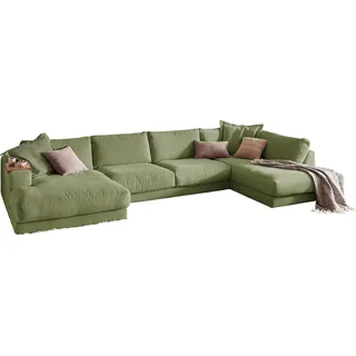 KAWOLA Sofa MADELINE Wohnlandschaft U-Form Cord olivgrün Longchair links - Grün