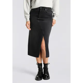 Jeansrock HUGO BLUE "Goja", Damen, Gr. L, schwarz 003, Denim/Jeans, Obermaterial: 99% Baumwolle, 1% Elasthan, unifarben, regular fit ca. Mitte Wade, Röcke Jeansrock, in Midi-Länge, mit asymmetrischem Schlitz