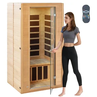 VEVOR Infrarot Holzsauna, Raum Heimsauna Spa für 1 bis 2 Personen, Niedrig-EMF Infrarot Hemlock Holzsauna mit Sicherheitsglas Tür & Mehrfarbenlampe & Bluetooth Lautsprechern & Lichttherapie-Lichtern, 1 bis 2 Personen-Quadrat