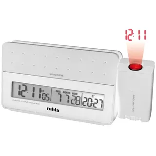 UMR UMR Funk-Projektionswecker weiß mit 2 Weckzeiten, Weckwiederholung, Wochentage in 7 Sprachen, Temperatur - Weiß