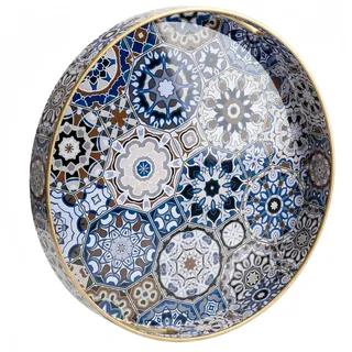 Simmer Stein runde dekorative Tablett, Marmor Kunststoff mit Griff, moderne Schminktisch und Servieren für Ottomane, Couchtisch, Küche und Bad, Größe 33 cm (Bohemia-Stil)