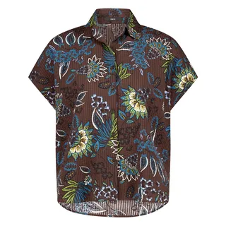 Zero Klassische Bluse "Bluse kurzarm mit Print", braun, petrol