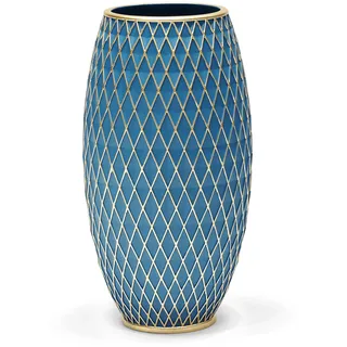 Suanti Dekorative Blumenvase, Blau und Gold Vase, Heimdekoration, Einweihungsgeschenk, mit Diamantmuster, breiter Basis und schmalem Hals, für Wohnzimmer Deko, Esszimmer, Flur, Schlafzimmer