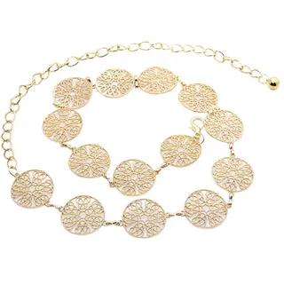 LumiSyne Mode Kettengürtel Für Damen Vintage Durchbrochene Geschnitzte Metallring Taillengürtel Gold Silber Einstellbare Schnalle Langer Hüftgurt Kleid Gürtel Körperkette