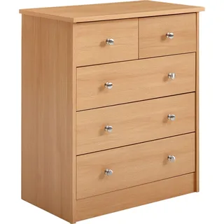 FineBuy Design Holz-Kommode Buche 60 x 70 x 35 cm mit 5 Schubladen Mehrzweckanrichte flach für Flur Modernes Sideboard zeitlose Anrichte - Braun