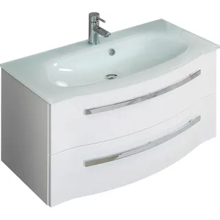 Sadena Waschtischunterschrank , Weiß , Metall , 2 Schubladen , 90x48.2x48.1 cm , Made in Germany , stehend, hängend, Typenauswahl , Badezimmer, Badmöbelsets & Badmöbelserien, Badmöbelserien