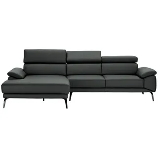 Novel Ecksofa , Dunkelgrau , Metall , Echtleder , Rindleder , Ottomane links, L-Form , 295x187 cm , Typenauswahl, Lederauswahl, Stoffauswahl, seitenverkehrt erhältlich, Hocker erhältlich, Rücken echt , Wohnzimmer, Sofas & Couches, Wohnlandschaften, Ecksofas