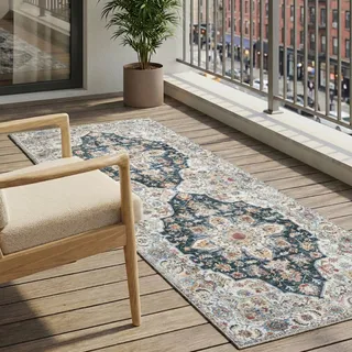 Waschbarer Laufer - Domingo Mandala Dunkelgrun - 80x200 cm - Wohnzimmer, Balkon, Garten / Terrasse, Flur - FRAAI | Home & Living - Boho, Orientalisch - Grün