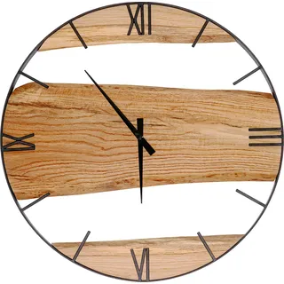 CAWI Wanduhr Holz Metall, Wanduhr Industrial Design, Wanddekoration, Eichen-Carrageenan, Einzigartige Wanduhr, Handmade, Geschenk für Sie, Einbausatz