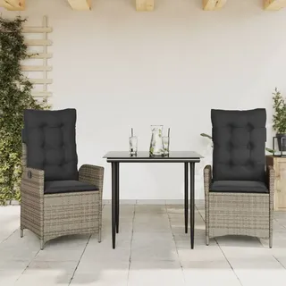 Langlebig Gartenmöbel Set Balkonmöbel-Set 3-tlg. Garten-Essgruppe mit Kissen Grau Poly Rattan - Gartenmöbelgarnituren Octo5966153 2parcel - Grau