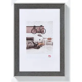 walther design Bilderrahmen grau 50 x 70 cm mit silberne Außenkante, Bohemian Designrahmen EN070D
