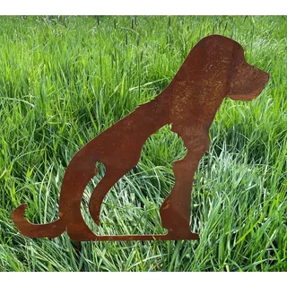 Gartenfigur Hund mit Katze 50x58cm Gartenstecker Rost Edelrost Metall Tierfigur