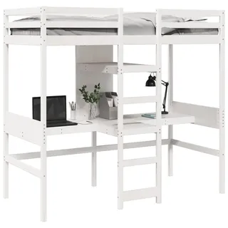 vidaXL Hochbett ohne Matratze Weiß 90x190 cm Massivholz Kiefer - Weiß