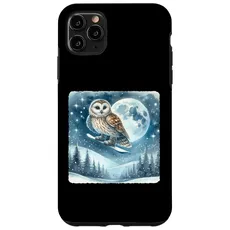 Hülle für iPhone 11 Pro Max Snowboard Eule über Mondschnee-Landschaft. Snowboard