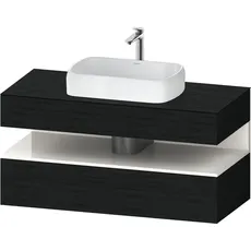 Duravit Qatego Konsolenwaschtischunterbau, 1 Auszug, 1 Schubkasten, Ausschnitt mittig, 1200x550x600mm, Nische Weiß Hochglanz, QA4732022, Farbe: Eiche Schwarz/mit Nischenbeleuchtung