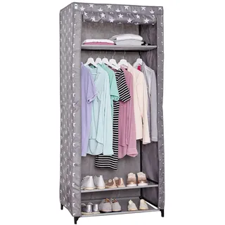 Love IT Store IT Stoffschrank mit Kleiderstange und Ablagefach - Faltschrank für die Aufbewahrung von Kleidung, Schuhen und mehr - Grau mit Sternen - 80 x 50 x 175 cm (LxBxH)