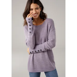 LAURA SCOTT Strickpullover Übergangspullover aus Grobstrick, mit Zierknöpfen, lila