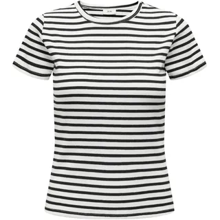 JdY Damen Gestreiftes Shirt Oberteil Basic Rundhals T-Shirt Modisches Top JDYSOLAR, Farben:Weiß-2, Größe:L