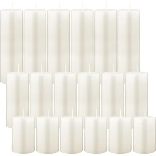 Stumpenkerzen 18 Stück Dekorative Haushaltkerzen, Elfenbein Großpackung ohne Duft, Kerzen für Hochzeit, Kirche, Party, Spa, Laterne, Kamin, Restaurants, Heim 5 x 7,5 cm 5 x 10 cm, 5 x 15 cm