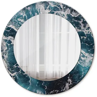 Tulup Spiegel Ø50 cm Rund mit Aufdruck , Blau , Glas , 50x50x0.4 cm , Spiegel, Wandspiegel