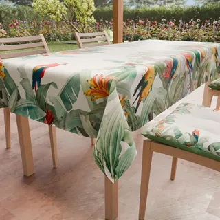 PETTI Artigiani Italiani - Fleckabweisende Tischdecke, rechteckig, für Küche, Motiv Papageien, X6 Plätze (140 x 180 cm), 100% Made in Italy
