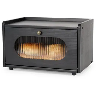 GUUSII HOME Brotkasten Holz Brotbox Küchentheke Brotaufbewahrung Zirbenholz Brot Aufbewahrungsbox Küche Brotbehälter Brot Aufbewahren mit Magnetisch Acryltür Bread Box Bin 36.5x23.5x22cm(Schwarz)